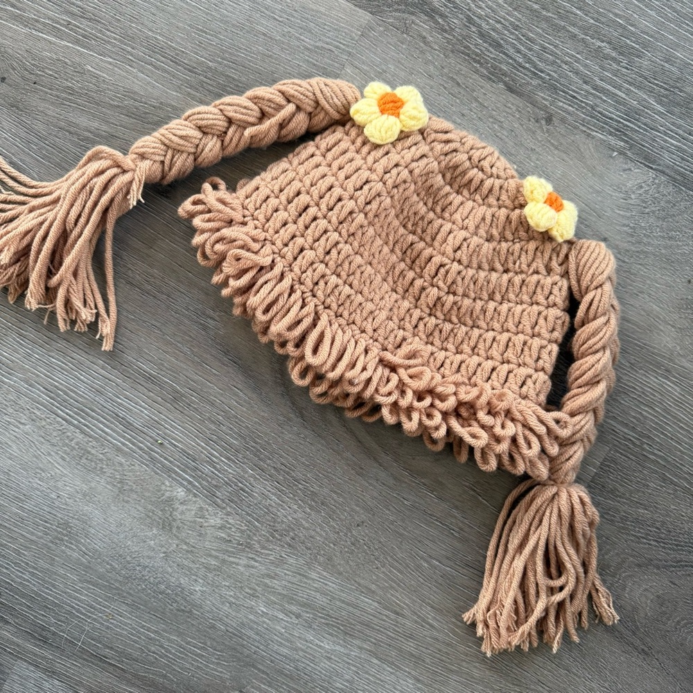 Cabbage patch kids crocheted knit Hat with pigtails